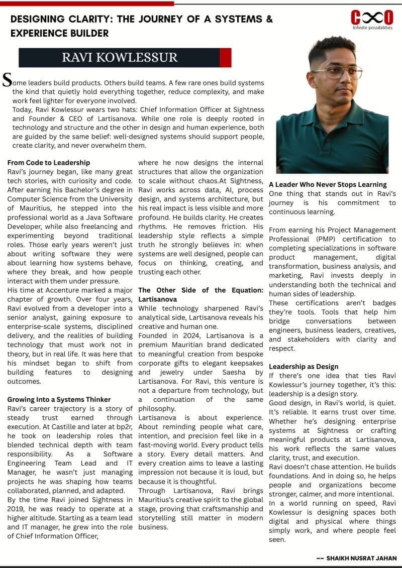BharatCXO article: Designing clarity, the journey of a systems and experience builder